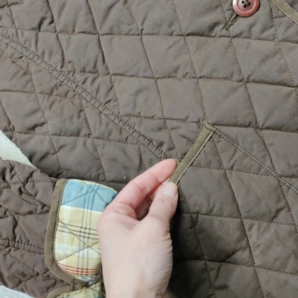 L.L. Bean Brown Quilted Collared Jacket with Plaid Lining - Picture 7 of 13